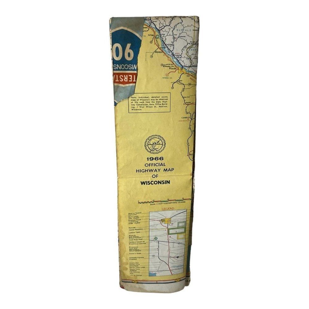 Vintage Original 1966 Wisconsin Hwy Highway Map READ Official Tourist Souvenir